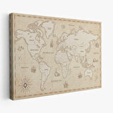 Harita Sepeti Eskitme Dünya Haritası Vintage Dekoratif Kanvas Tablo 1075