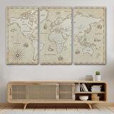 Harita Sepeti Eskitme Dünya Haritası Vintage Dekoratif Kanvas Tablo 1075