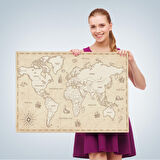 Harita Sepeti Eskitme Dünya Haritası Vintage Dekoratif Kanvas Tablo 1075