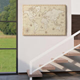 Harita Sepeti Eskitme Dünya Haritası Vintage Dekoratif Kanvas Tablo 1075