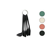 5PCS MİNİ=20-21CM RENKLİ SİLİKON MUTFAK SERVİS SETİ KAŞIK - KEPÇE - YAN - DELİKLİ SPATULA - Y.FIRÇASI (5224)