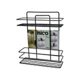SİYAH  2 KATLI - DİKDÖRTGEN   METAL  BANYO KÖŞELİK - DUŞKABİN RAF - ŞAMPUANLIK (5224)