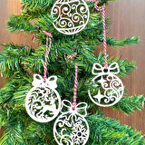 10 Parça Kırmızı Beyaz İpli Fiyonk Model Ahşap Yılbaşı Ağaç Süsü (5224)