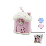 BÜYÜK=18X16X18CM EV MODELİ KİLİTLİ RENKLİ PLASTİK ÇOCUK KUMBARA TAVŞAN FİGÜRLÜ (5224) AZ-5224Gok121104