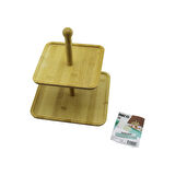 KARE  2 KATLI AHŞAP - BAMBU SERVİS SUNUM TAHTASI 20X20CM -- 25X25CM (5224)