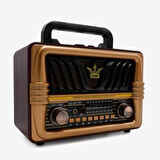 Büyük Boy Telefon Tutma Saplı Retro Ahşap Tasarım Bluetooth Hoparlörlü Radyo – FM/AM Destekli, Şarjlı ve Taşınabilir Radyo NS-8077 (5224)