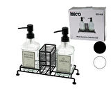 3 PCS METAL STANDLI - CAM SIVI SABUNLUK SETİ SÜNGERLİK (5224) AZ-5224Gok211058