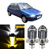 Citroen Saxo 1996-2005 Uyumlu Mercekli Far Ampulü Led Xenon Çift Renk Sarı-Beyaz Far Şimşek Etkili CSP Led Lamba Uzun Kısa 2 Adet Takım