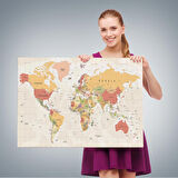 Harita Sepeti Dünya Haritası Dekoratif Kanvas Tablo 1078