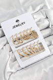 Pirinç Karışık Halka Model Gold Renk 6 Çift Kadın Küpe Set