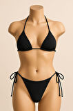 Kadın Siyah Yandan ve Boyundan Bağlamalı Bikini Mayo Takımı