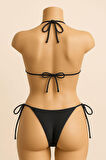 Kadın Siyah Yandan ve Boyundan Bağlamalı Bikini Mayo Takımı