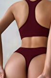 Kadın Bordo Desteksiz Seamless Tangalı İç Çamaşır Takımı