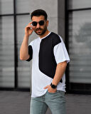 Tişört Erkek Parçalı Desen Regular Fit Bisiklet Yaka Bürümcük Tshirt Erkek T-Shir