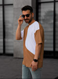 Tişört Erkek Parçalı Desen Regular Fit Bisiklet Yaka Bürümcük Tshirt Erkek T-Shir