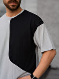 Tişört Erkek Parçalı Desen Regular Fit Bisiklet Yaka Bürümcük Tshirt Erkek T-Shir