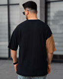 Tişört Erkek Parçalı Desen Regular Fit Bisiklet Yaka Bürümcük Tshirt Erkek T-Shir