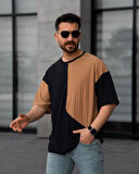 Tişört Erkek Parçalı Desen Regular Fit Bisiklet Yaka Bürümcük Tshirt Erkek T-Shir