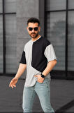 Tişört Erkek Parçalı Desen Regular Fit Bisiklet Yaka Bürümcük Tshirt Erkek T-Shir