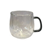 Çift Cidarlı Cam Kupa Gri Renk