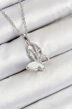  316L Çelik Zirkon Taşlı Kelebek Model Gümüş Renk Kadın Kolye
