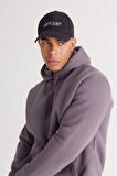 Erkek Koyu Gri Standart Fit Içi Polarlı 3 Iplik Kapüşonlu Kanguru Cepli Pamuklu Sweatshirt