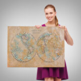 Harita Sepeti Eskitme Dünya Haritası Vintage Dekoratif Kanvas Tablo 1092