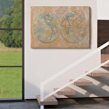 Harita Sepeti Eskitme Dünya Haritası Vintage Dekoratif Kanvas Tablo 1092