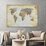 Harita Sepeti Eskitme Dünya Haritası Vintage Dekoratif Kanvas Tablo 1093