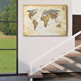 Harita Sepeti Eskitme Dünya Haritası Vintage Dekoratif Kanvas Tablo 1093