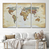 Harita Sepeti Eskitme Dünya Haritası Vintage Dekoratif Kanvas Tablo 1093