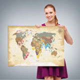 Harita Sepeti Eskitme Dünya Haritası Vintage Dekoratif Kanvas Tablo 1093