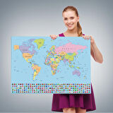 Harita Sepeti Dünya Haritası Bayraklı Dekoratif Kanvas Tablo 1094