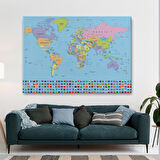 Harita Sepeti Dünya Haritası Bayraklı Dekoratif Kanvas Tablo 1094