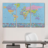 Harita Sepeti Dünya Haritası Bayraklı Dekoratif Kanvas Tablo 1094