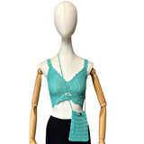 Uretti - Talia 8659 3314 El Örgüsü Payetli Koton İp Çanta ve Crop Set - XS / S