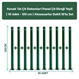 KONAK TEL ÇİT SİSTEMLERİ 10 ADET PANEL ÇİT DİREĞİ 120 CM YEŞİL ASKESUARLAR DAHİL