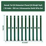 KONAK TEL ÇİT SİSTEMLERİ 10 ADET PANEL ÇİT DİREĞİ 150 CM YEŞİL ASKESUARLAR DAHİL