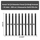 KONAK TEL ÇİT SİSTEMLERİ 10 ADET PANEL ÇİT DİREĞİ 200 CM ANTRASİT ASKESUARLAR DAHİL