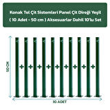 KONAK TEL ÇİT SİSTEMLERİ 10 ADET PANEL ÇİT DİREĞİ 50 CM YEŞİL ASKESUARLAR DAHİL