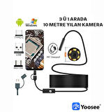 Yoosee 10MT Çift Lens ve Işıklı USB Girişli Çift Kameralı Endeskop Boroskop Yılan Kamera