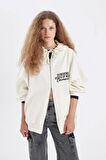 DeFacto Oversize Geniş Kalıp Kapüşonlu Sırt Baskılı Kalın Fermuarlı Sweatshirt C7835AX24WNWT32