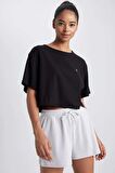 DeFactoFit Cropped Fit Bisiklet Yaka Sporcu Ribana Kısa Kollu Tişört A9916AX23HSBK81