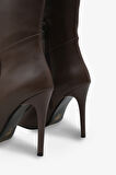 Kadın Sivri Burunlu Topuklu Yandan Fermuarlı Günlük Çizme Masi Kahve