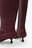Kadın Sivri Burun Yandan Fermuarlı Topuklu Günlük Çizme Zery Bordo 