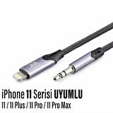  iPhone 11-PLUS-PRO-PRO MAX Uyumlu Metal Başlık AUX Ses Dönüştürücüsü Hasır Lightning Çevirici