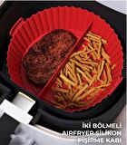 3+1 Silikon Airfryer Pişirme Kalıbı Seti; Gri Yonca+Kırmızı Bölmeli+Siyah Muffin+Yağ Sprey