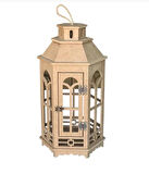 Ahşap Boyanabilir MDF Altıgen Ayaklı Dekoratif Fener, Şamdan , Mumluk 3 lü Set