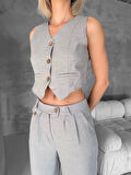 Essential yelek pantolon takım gri s255254