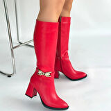 Mooni Kırmızı Cilt Topuklu Çizme